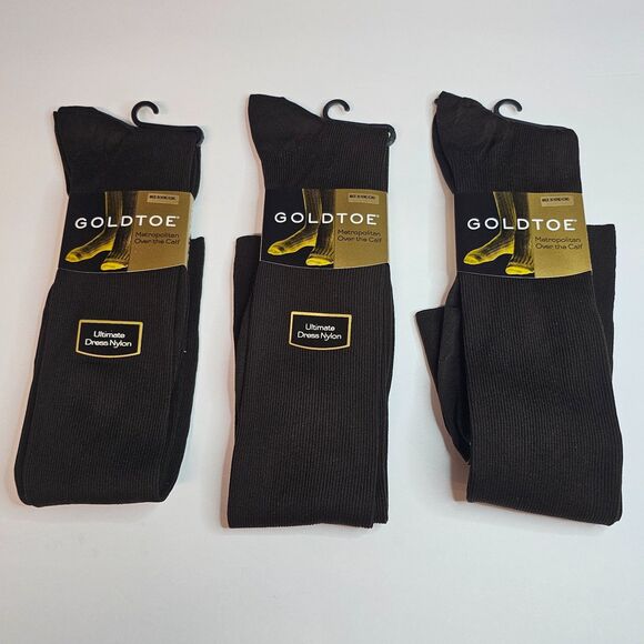 NOS Gold Toe Men's Metropolitan Over the Calf Brown Dress Socks Lot of 3 6-12.5 - Picture 1 of 4